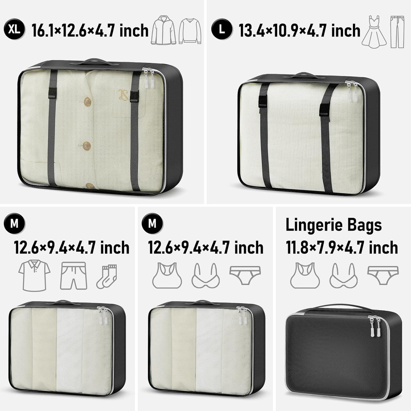 4-Piece Packing Cube Set - Lightweight Luggage Organizers for Travel, Vacation and Suitcases - Durable Accessories with Compression