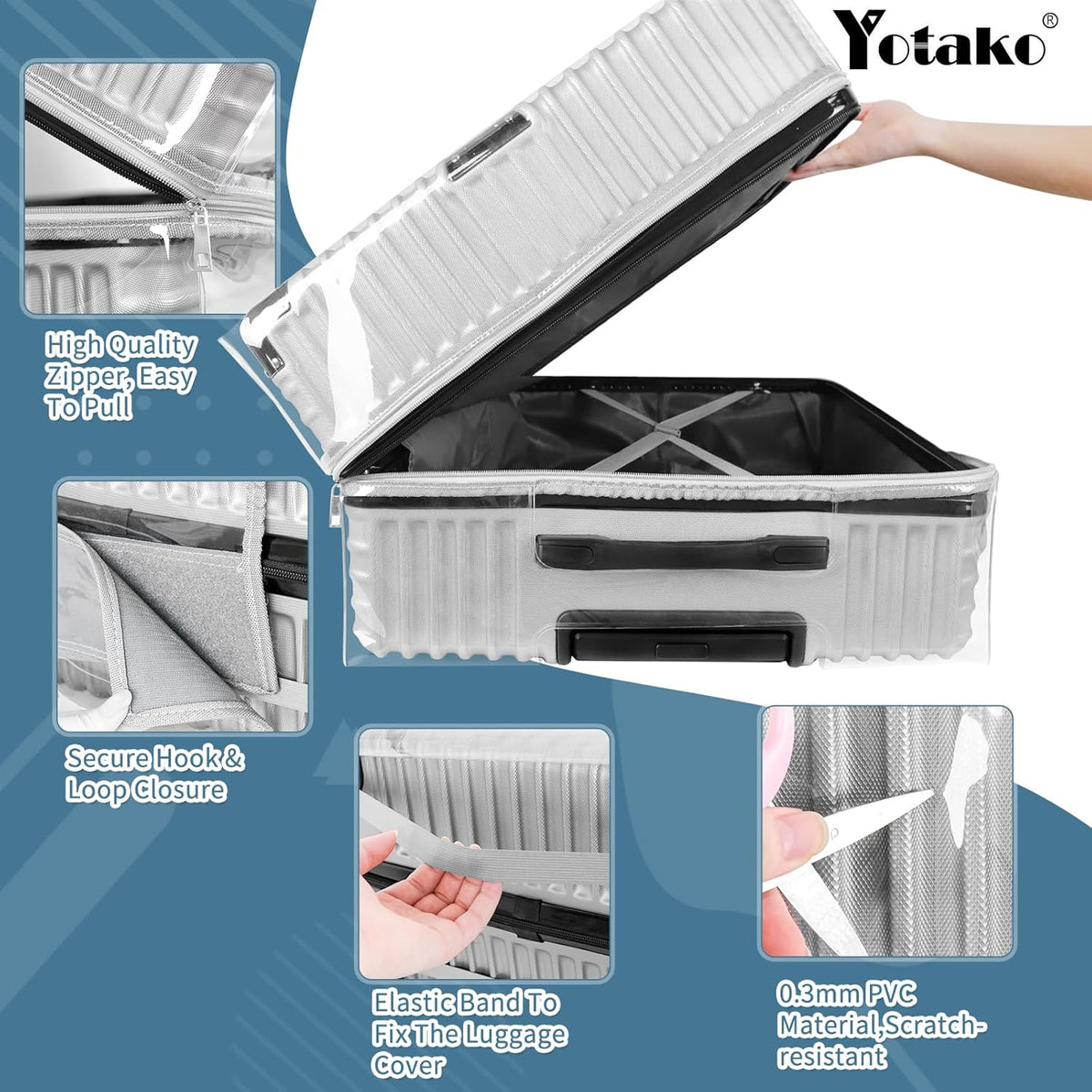 Yotako Upgraded Zippered Clear PVC Suitcase Cover, 20 Inch Luggage Covers for Suitcase Luggage Protector Suitcase Cover 20''