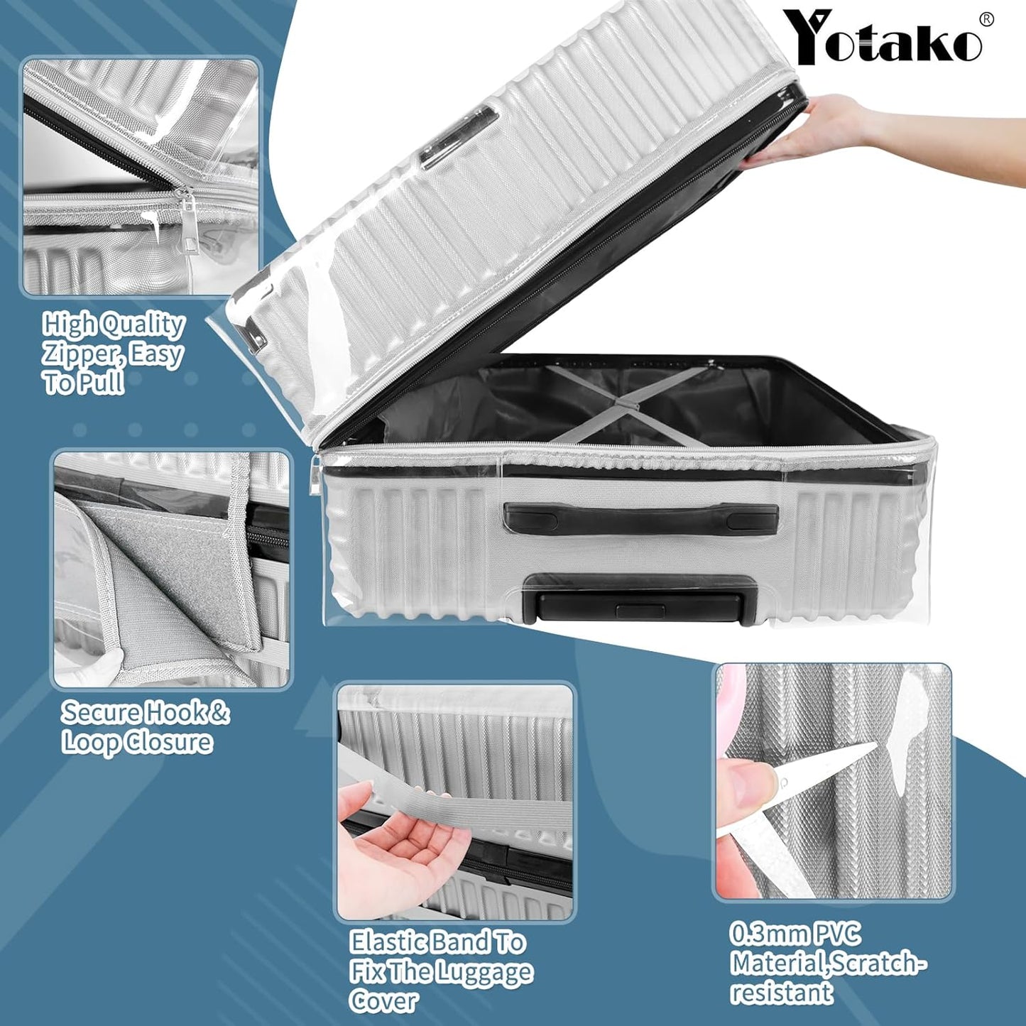 Yotako Upgraded Zippered Clear PVC Suitcase Cover, 24 Inch Luggage Covers for Suitcase Luggage Protector Cover 24''