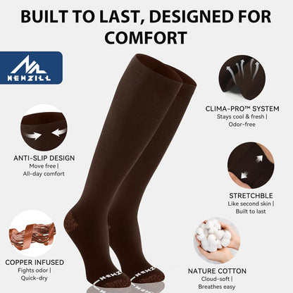 NEWZILL Copper Compression Socks for Women & Men 15-20mmHg Cotton Rich Odor Control Dress Socks for Business Casual Running Medical Athletic Support, Edema Diabetic Relief