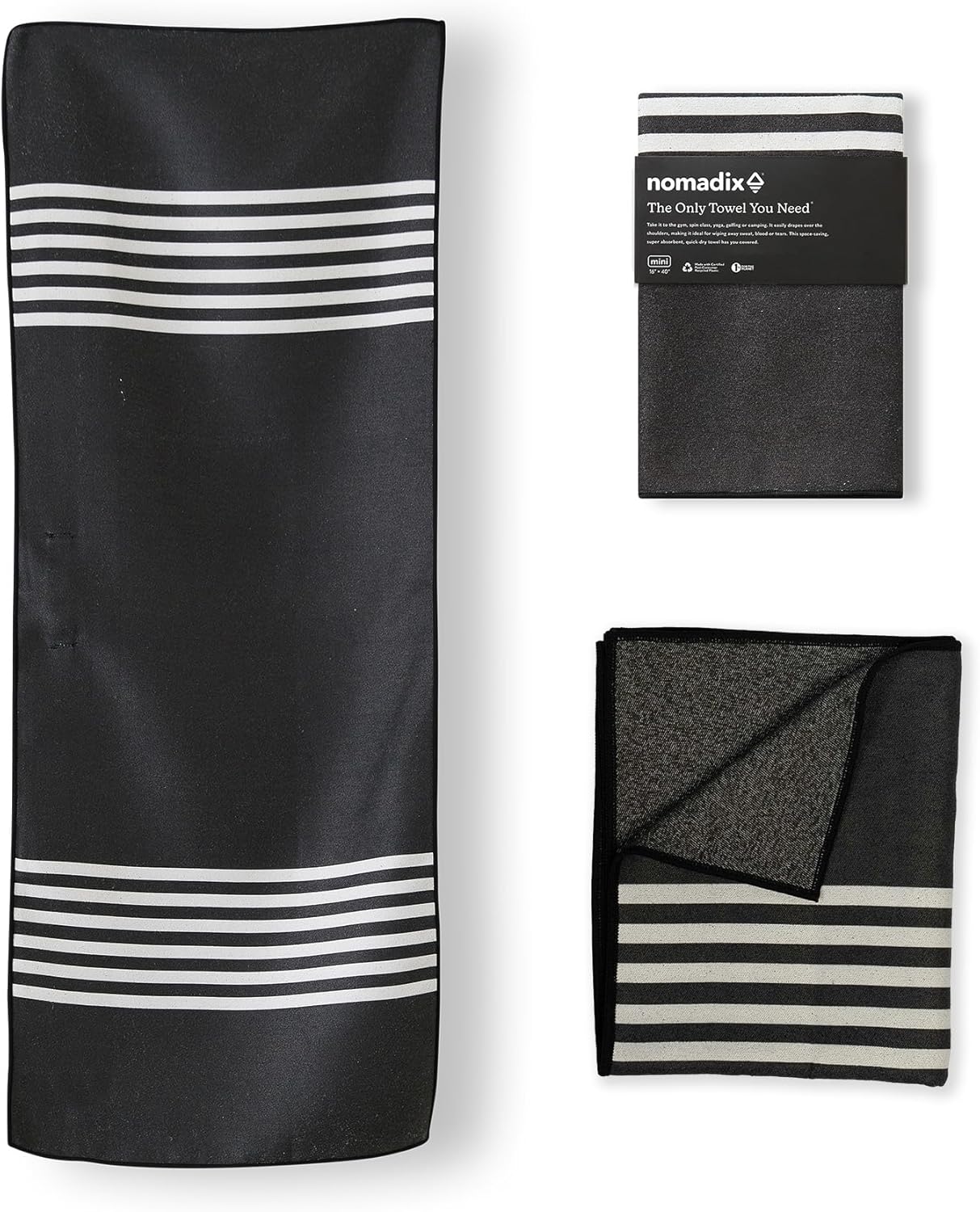 Nomadix Mini Towel - Perfect for The Gym, Biking, Hiking, Golf, & More - Made with Recycled Materials - Super Absorbent - Quick Dry - Sand Resistant - Poolside Black - 40x16 in