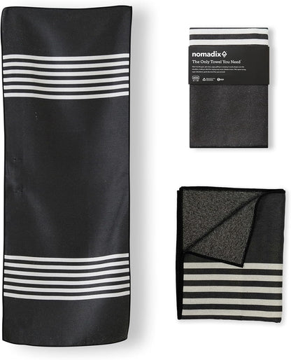 Nomadix Mini Towel - Perfect for The Gym, Biking, Hiking, Golf, & More - Made with Recycled Materials - Super Absorbent - Quick Dry - Sand Resistant - Poolside Black - 40x16 in