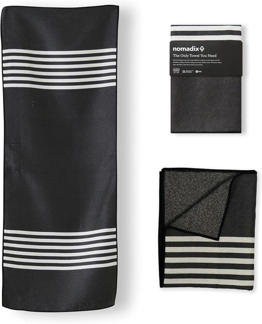 Nomadix Mini Towel - Perfect for The Gym, Biking, Hiking, Golf, & More - Made with Recycled Materials - Super Absorbent - Quick Dry - Sand Resistant - Poolside Black - 40x16 in