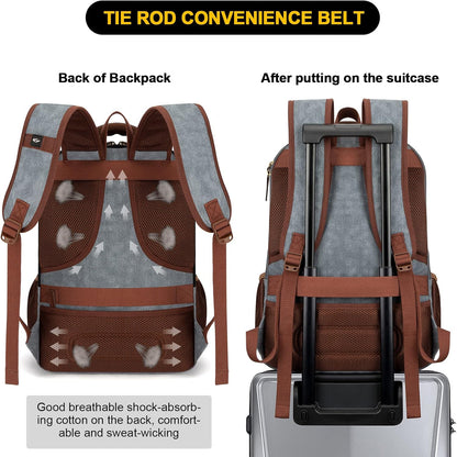 Tzowla Canvas Laptop Backpack, Bag for Men Women,Travel Work Rucksack Fits 15.6 Inch Laptop, Bookbag with USB Charging Port