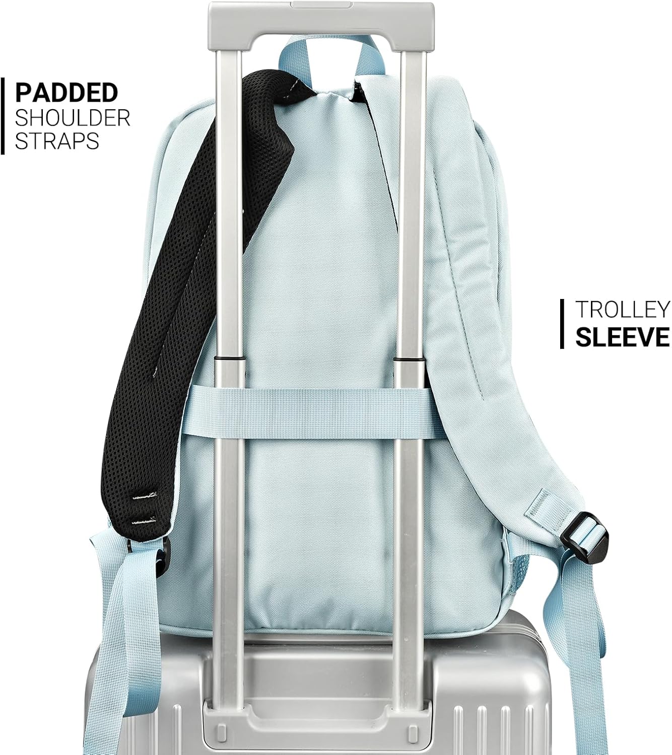 ZORFIN 26L Backpack for College, and Travel: Water Resistant Bookbag - Light Gray Blue