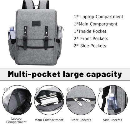 HFSX Vintage Backpack Anti Theft Laptop Backpack Men Women Business Travel Computer Backpack College Bookbag Stylish Water Resistant Vintage Backpack with USB Port Fits 15.6 Inch Laptop Grey
