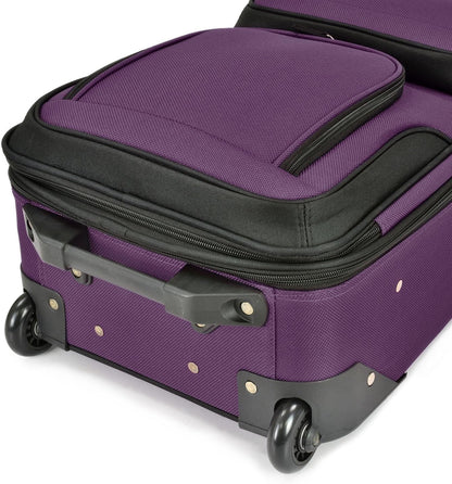 U.S. Traveler Lightweight Rolling 20" Carry On Luggage Softside Suitcase, Purple, 2 Wheel Single