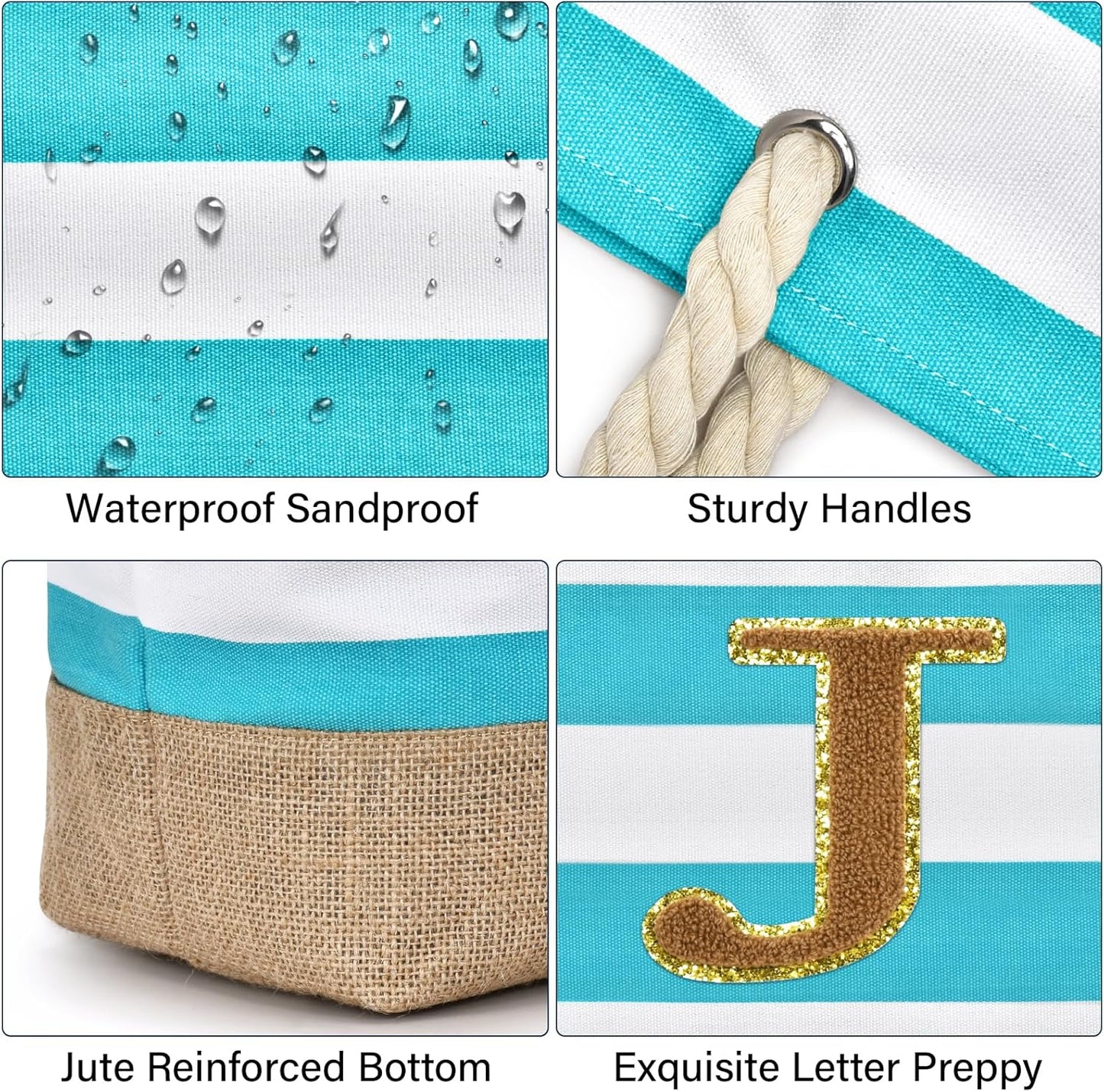 Becokan Beach Bag Initial Beach Tote with Makeup Bag for Travel Work Storage Personalized Birthday Gifts for Women Her