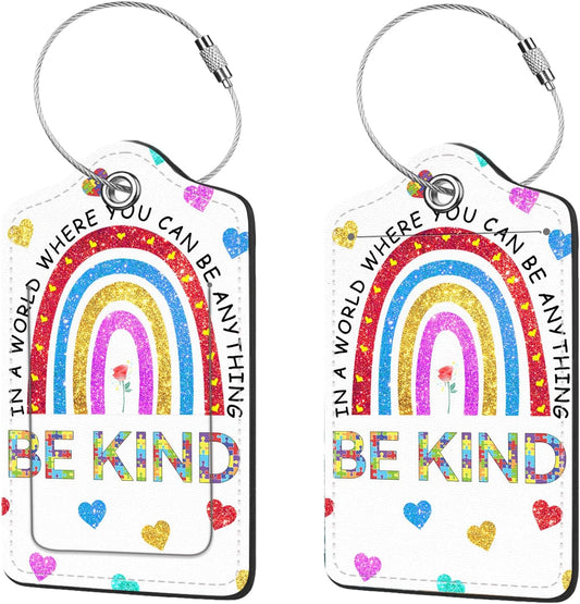 2 Pcs Luggage Tags for Suitcases, PU Leather Cruise Ship Luggage Tags with Privacy Cover Label Address Card and Durable Metal Ring Suitable for Men Women Handbags Backpacks Schoolbag,Rainbow