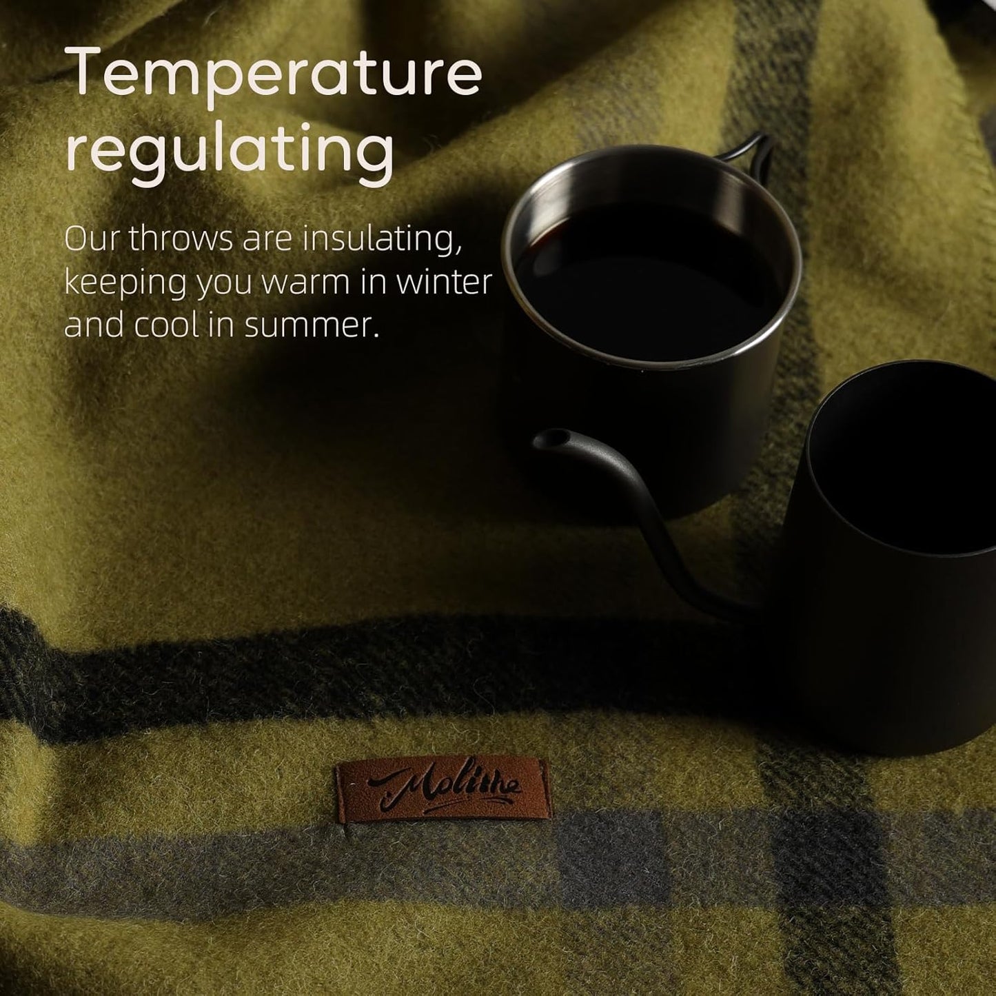 100% Wool Blanket, 62" x 86", Warm, Thick, Washable, Military Wool Blanket, Great for Camping, Outdoors, Sporting Events, Survival Kits