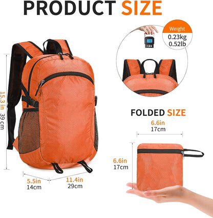 Small Hiking Daypack,15L Water-Resistant Hiking Backpack Packable Lightweight Travel Day Pack for Women Men (Orange, Small)