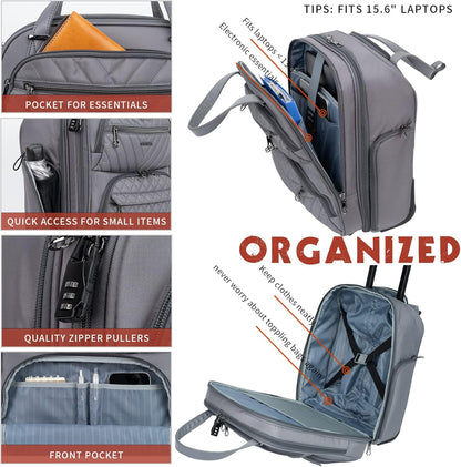 KROSER Carry On Underseat Multi-functional, 16-inch Underseater Lightweight Overnight Suitcase for Men Women, Grey