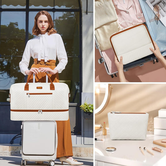 Weekender Bag for Women, Travel Duffel Bag Carry On Overnight Bag with Shoe Compartment Large Nylon Travel Weekend Tote Bag