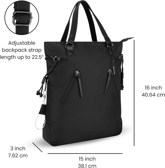 Sherpani Tempest, Anti Theft Convertible Backpack Tote, 14L Travel Backpack, Travel Gifts for Women, Handbags, RFID Protection, Metal Hardware, Fits 15” Laptop (No Sleeve) (Carbon)