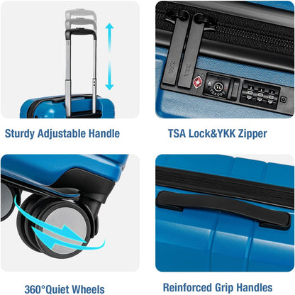 KYME Carry On Luggage 22x14x9 Airline Approved with TSA Lock Hard Shell Carry On Suitcase Lightweight Suitcases with Wheels Small Luggage for Men Women,Carry-On 20 Inch,Lt Blue
