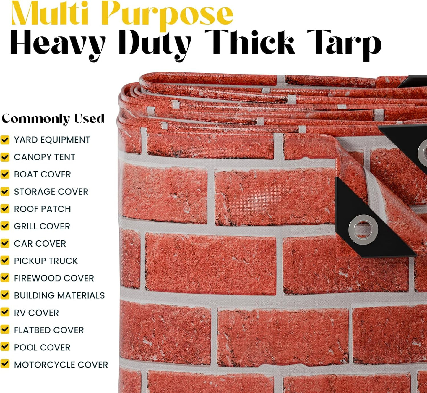 Core Tarps Extreme Heavy Duty 20 Mil Tarp Cover, Waterproof, UV Resistant, Rip and Tear Proof, Poly Tarpaulin with Reinforced Edges for Roof, Camping, Patio, Pool, Boat (Bricks/Black 24′ X 36′)