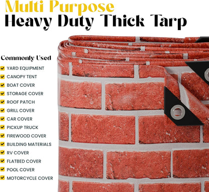 Core Tarps Extreme Heavy Duty 20 Mil Tarp Cover, Waterproof, UV Resistant, Rip and Tear Proof, Poly Tarpaulin with Reinforced Edges for Roof, Camping, Patio, Pool, Boat (Bricks/Black 12′ X 20′)
