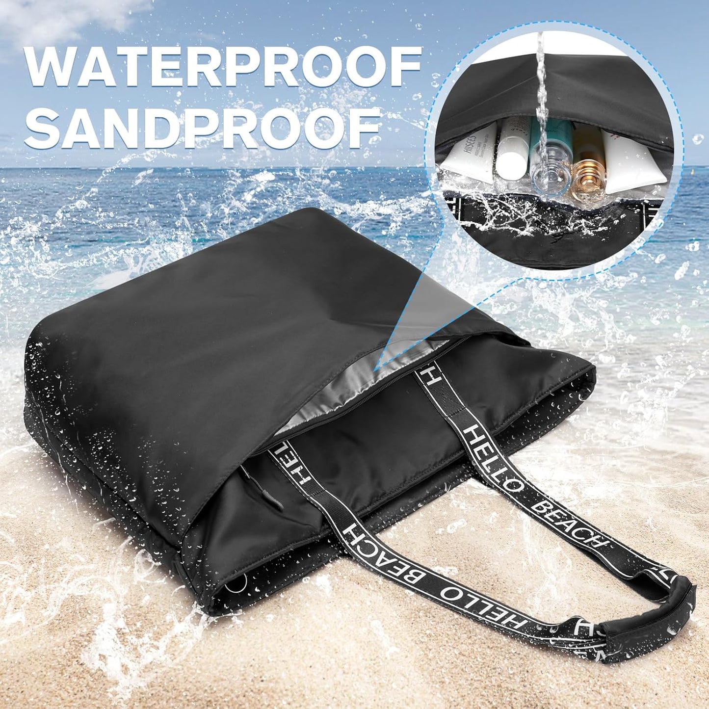 G4Free Beach Bag, Waterproof Beach Bags for Women, Personalized Strap Tote Bag for Women Birthday Gifts