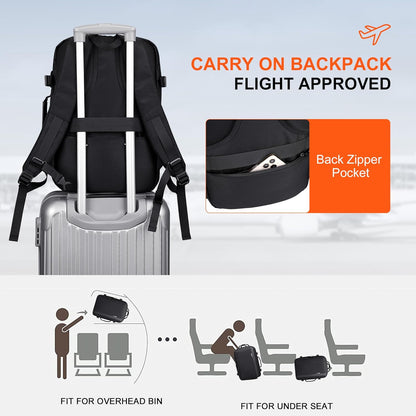 PIJUSHI Travel Backpack for Women Men Expandable Carry on Luggage Backpack Airline Approved Personal Item Laptop Bag(PE034 Black)