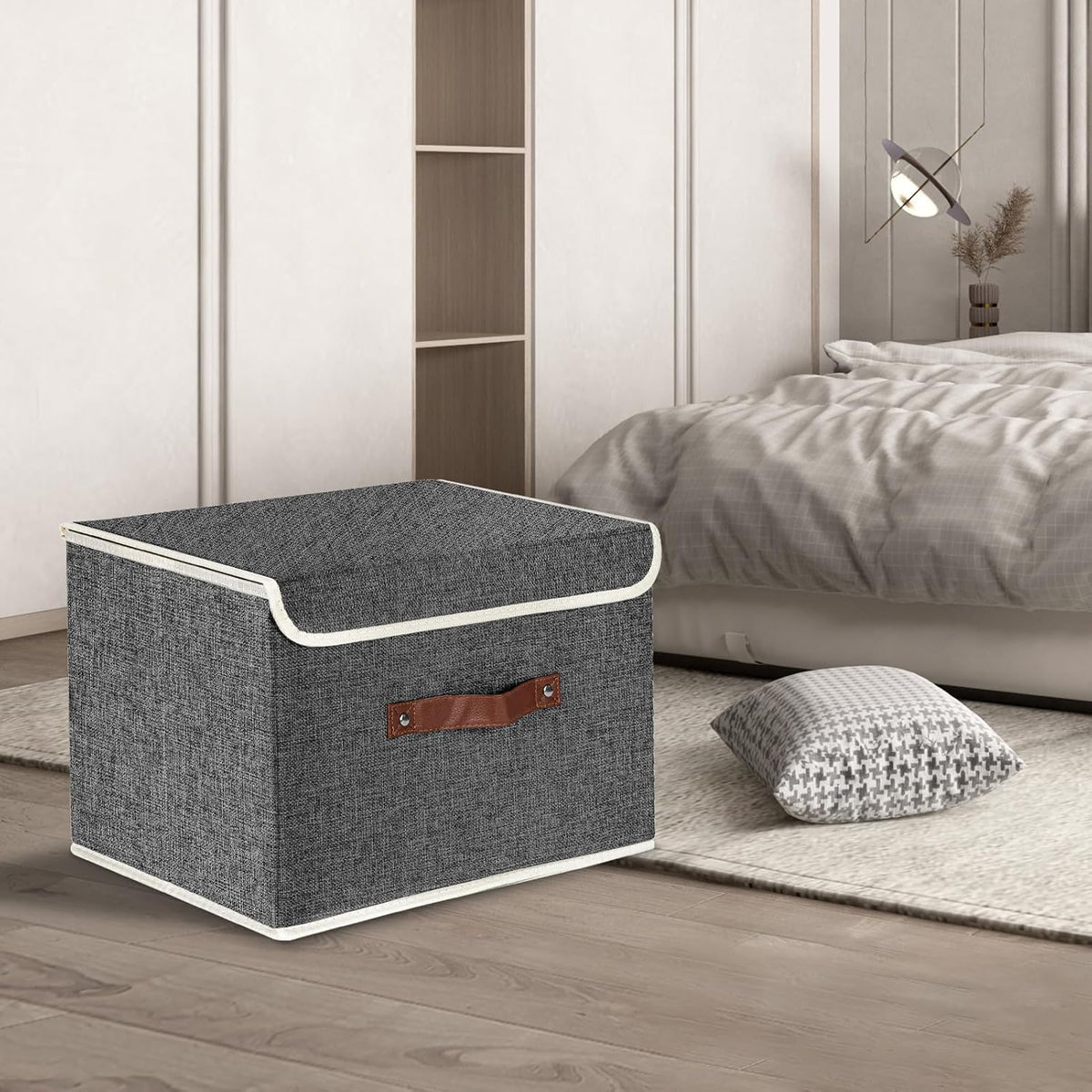 TYEERS Foldable Storage Boxes with Lids 5 Pack Fabric Storage Bins with Lids, Closet Organizers for Clothes Storage, Room Organization, Office Storage, Toys - Black