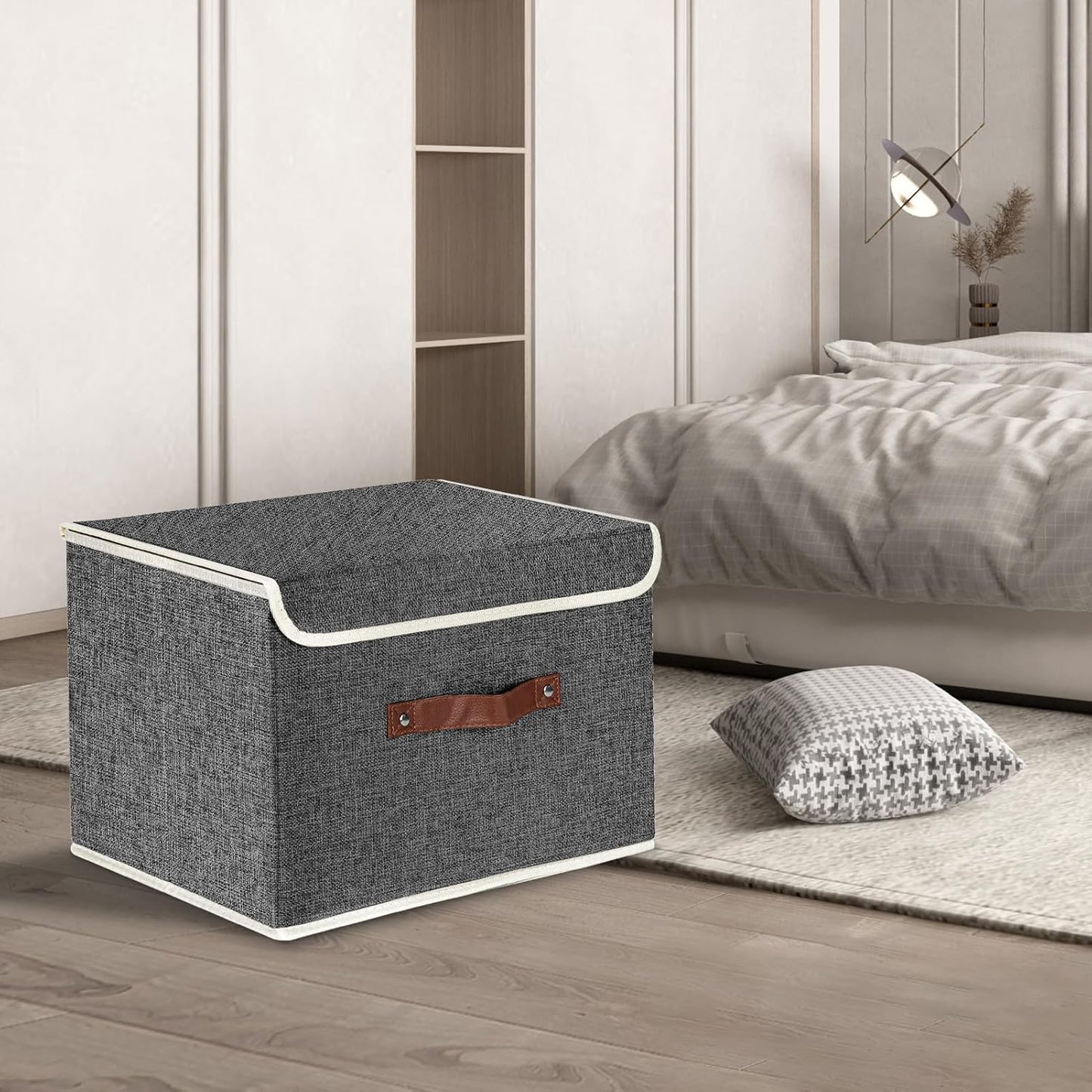 TYEERS Collapsible Storage Boxes, Washable Fabric Storage Bins with Lids, 14.9x9.8x9.8 inches, 2 Pack, Black