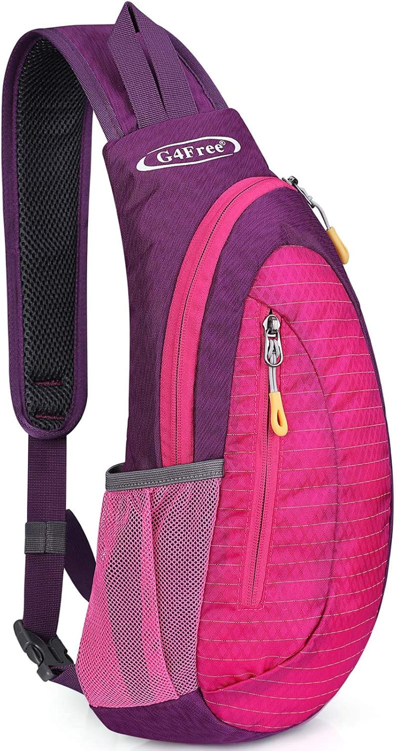 G4Free Sling Bag for Men Women, Small Crossbody Backpack Lightweight Chest Shoulder Bags for Travel, Outdoor and Sports (Rose)