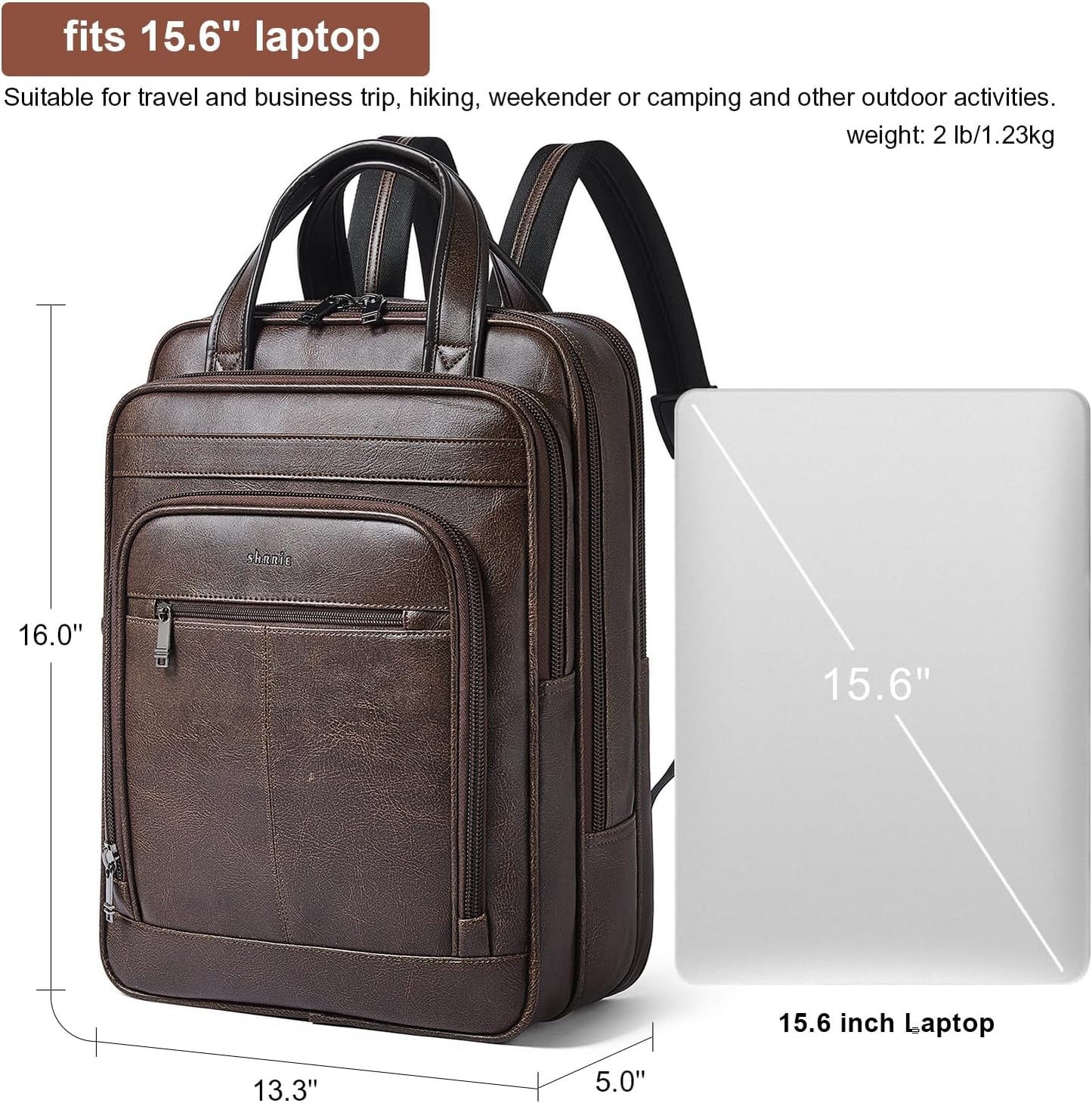 Shrrie 15.6" Laptop Backpack,Business Work Backpack Briefcase,Durable Computer Backpack for Office,Travel,College,Two-toned Coffee