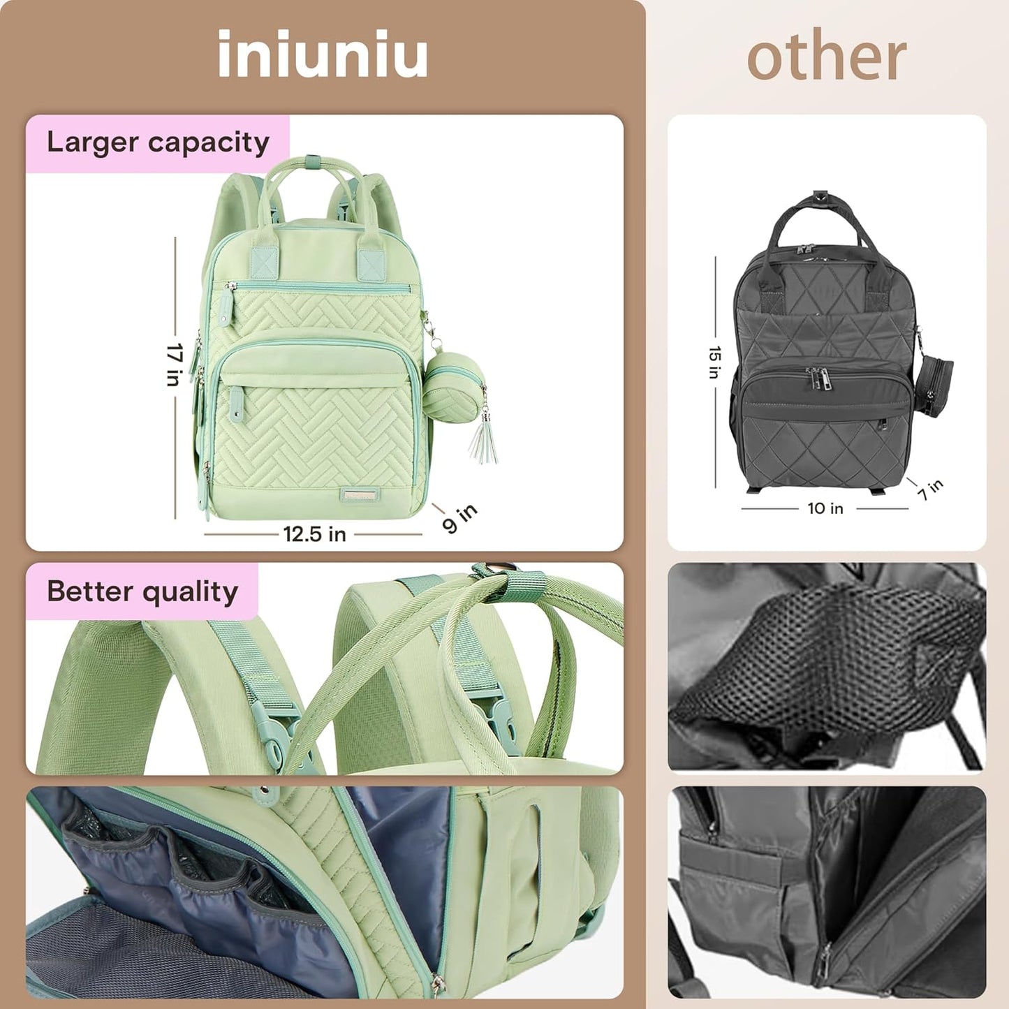 iniuniu Diaper Bag Backpack, 4 in 1 kit Large Unisex Baby Bags for Boys Girls, Waterproof Travel Back Pack with Diaper Pouch