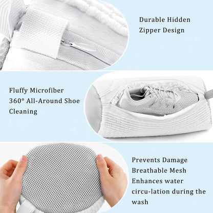 Shoe Laundry Bags for Washing Machine, 2 Pcs Shoe Washing Bag, Laundry Shoe Bag for Washer and Dryer, Reusable Shoe Washing Bags Shoe Washing Machine Bag (White-2Pcs)