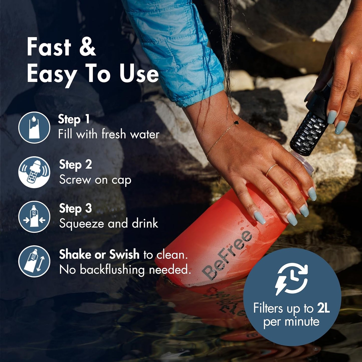 Katadyn BeFree 1.0L Ultralight Collapsible Water Filter Bottle for Hiking, Camping, Backpacking