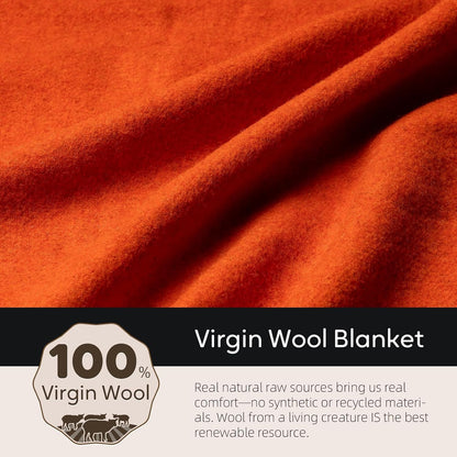 100% Wool Blanket, 48" x 62", Warm, Thick, Washable, Military Wool Blanket, Great for Camping, Outdoors, Sporting Events, Survival Kits, OrangeRed