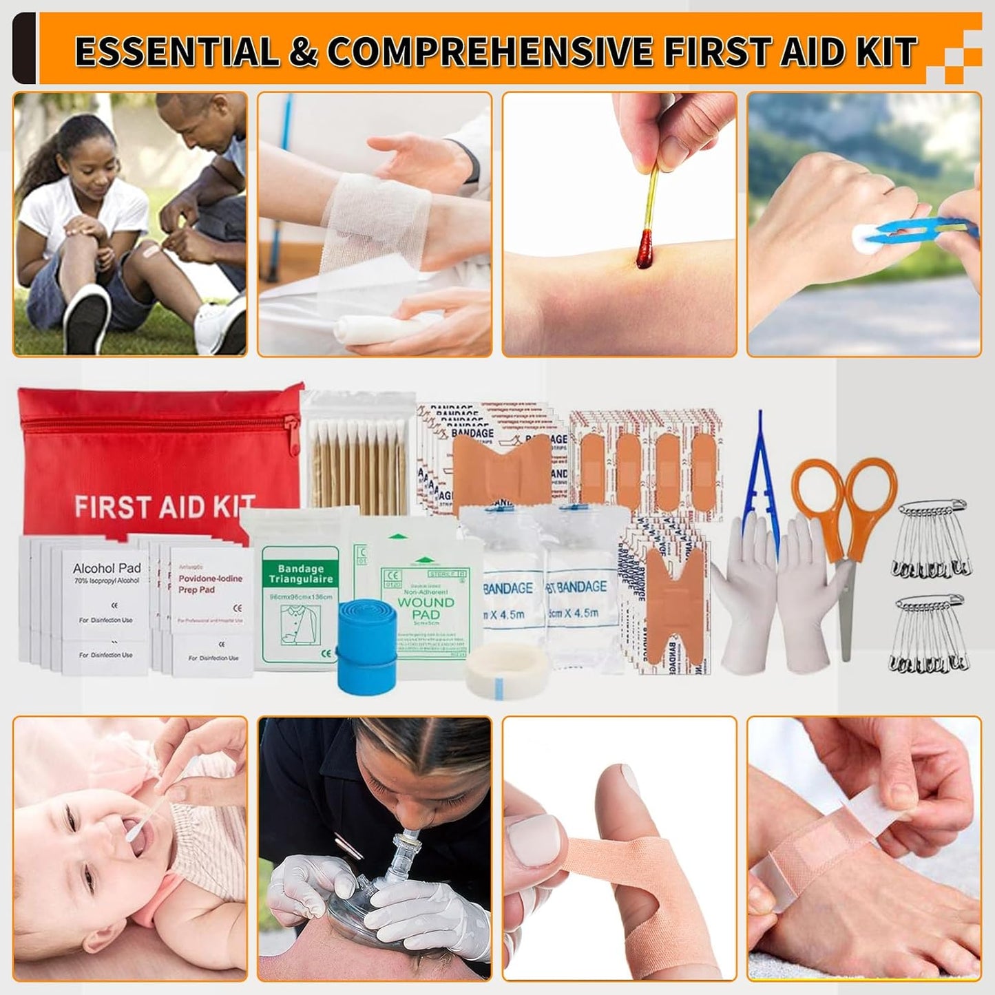 Survival Kit, Gifts for Men Women Teen Boys, 252 pcs Survival Gear and Equipment Mini First Aid Kit for Car Home, Emergency Kit with Molle System for Earthquake, Outdoor Adventure, Car Travel