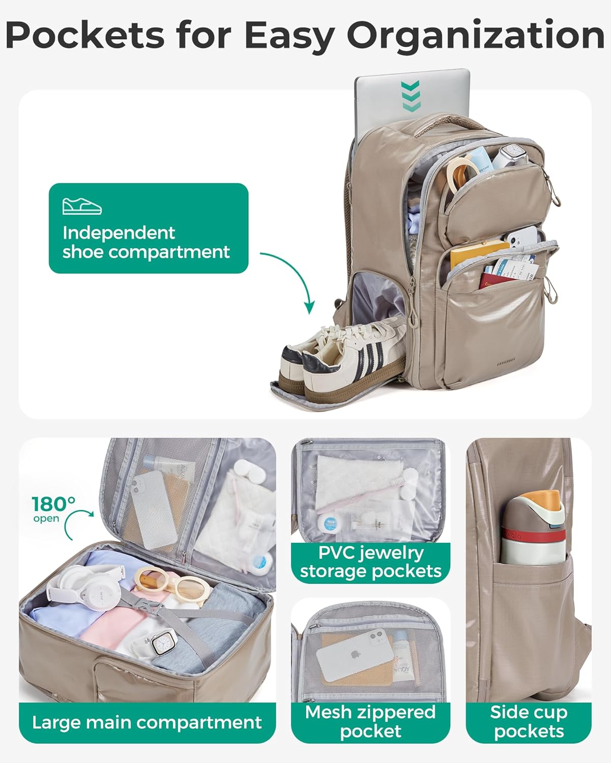 BAGSMART 30L Travel Backpack, 15.6 Inch Carry On Backpack Flight Approved, Personal Item Travel Bag, Water Resistant Weekender Bag Daypack, Rose Purple