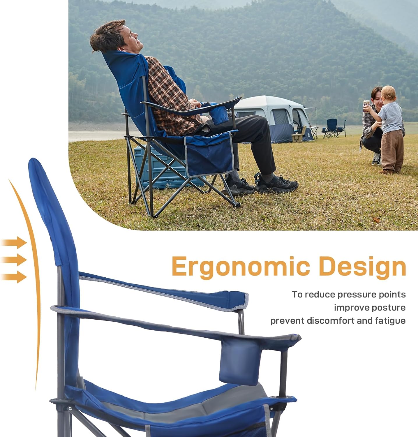 EVER ADVANCED Camping Chairs, Lawn Chairs Outdoor Sports Chairs, Folding Chair Camping Chairs for Adults, Supports 400lbs