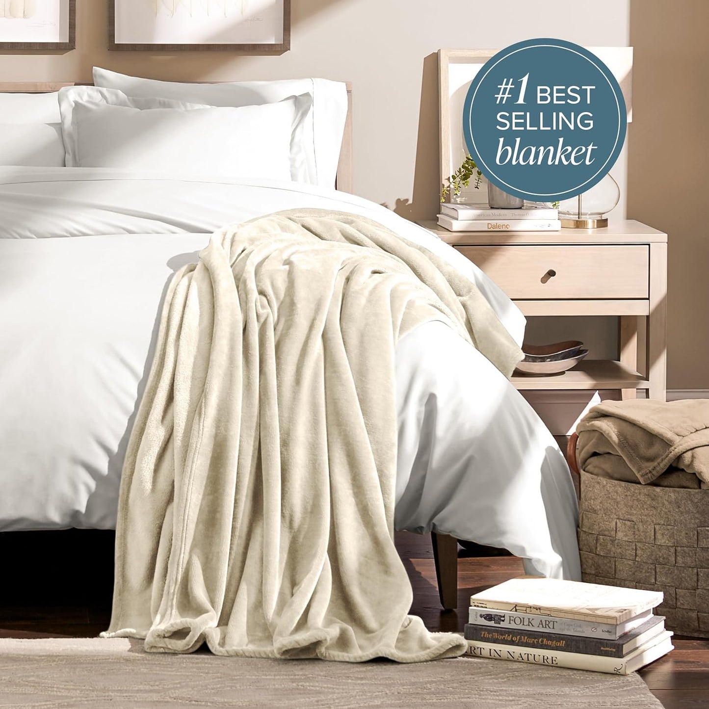 Bare Home Fleece Blanket - Throw/Travel - Ultra-Soft Lightweight for Bed, Sofa, and Couch - Luxury Microplush - Cozy Warm Blanket (Throw/Travel, Oyster)