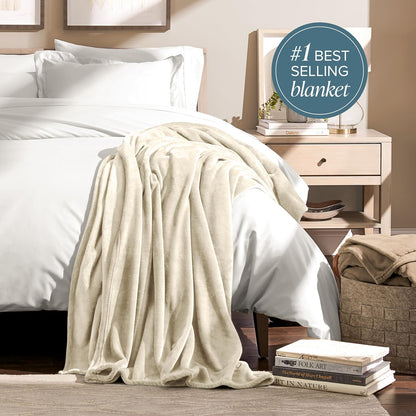 Bare Home Fleece Blanket - Twin/Twin Extra Long - Ultra-Soft Lightweight for Bed, Sofa, and Couch - Luxury Microplush - Cozy Warm Blanket (Twin/Twin XL, Oyster)