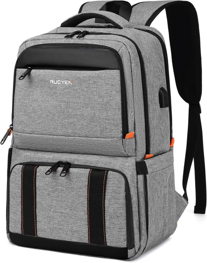 Lunch Backpack, Insulated Cooler Backpack Lunch Box for Men Women, 15.6 Inches RFID Blocking Laptop Backpack with USB Port for Work Travel Picnics Hiking Grey