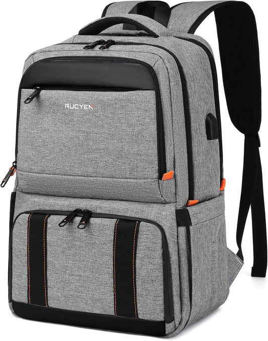 Lunch Backpack, Insulated Cooler Backpack Lunch Box for Men Women, 15.6 Inches RFID Blocking Laptop Backpack with USB Port for Work Travel Picnics Hiking Grey