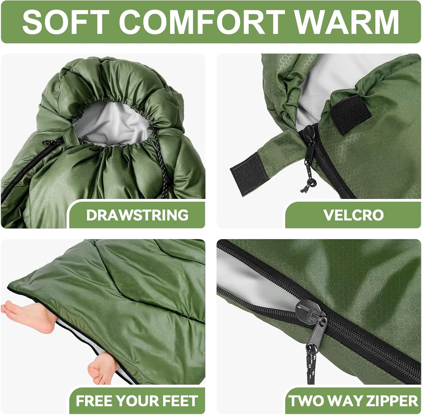 Sleeping Bags for Adults Cold Weather,Portable, Waterproof,Lightweight Camping Sleeping Bag for Tall Girls Boys with Compression Sack for Warm Camping, Hiking, Outdoor & Indoor