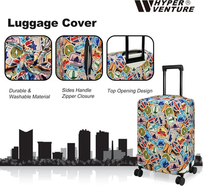 HYPER VENTURE Washable Luggage Cover - Fashion Suitcase Protector Fits 23-26 Inch Luggage (World Voyage, M)