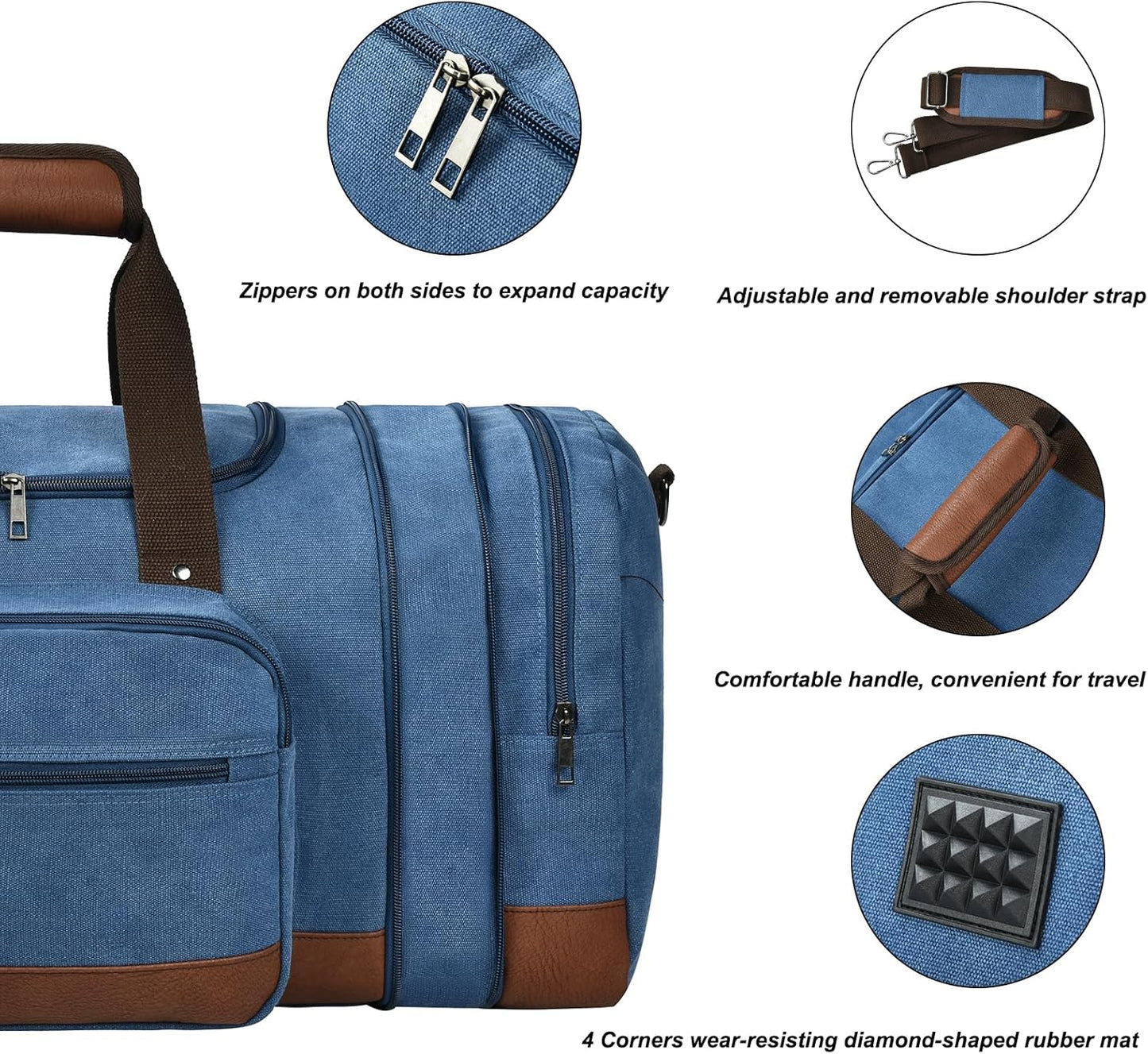 Litvyak Duffle Bag for Travel, 50L Canvas Travel Duffel Bags Overnight Weekend Gym Carry On Luggage Bag for Men & Womenn(Blue+Toiletry Bag)