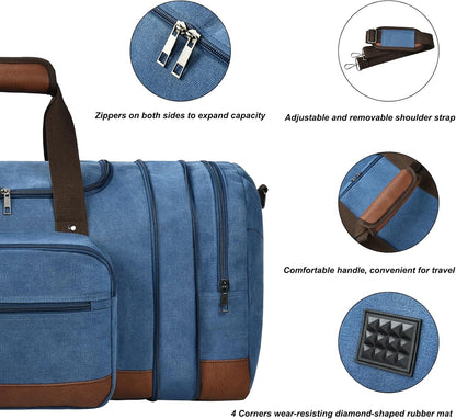 Litvyak Duffle Bag for Travel, 50L Canvas Travel Duffel Bags Overnight Weekend Gym Carry On Luggage Bag for Men & Women(Blue)