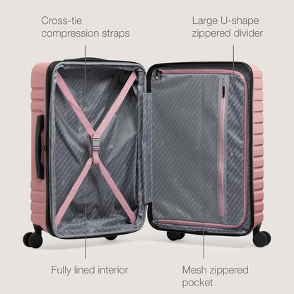 U.S. Traveler Boren Polycarbonate Hardside Rugged Travel Suitcase Luggage with 8 Spinner Wheels, Aluminum Handle, Pink, 3-Piece Set, USB Port in Carry-On
