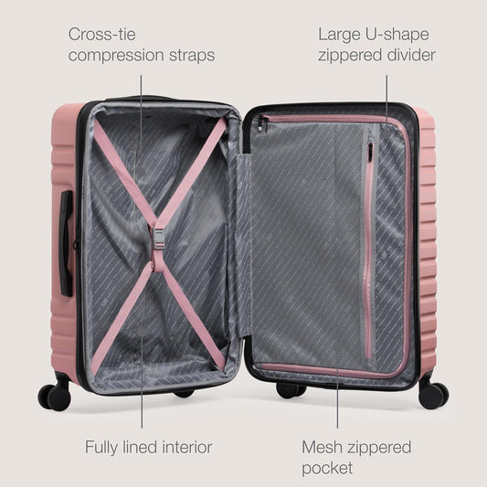 U.S. Traveler Boren Polycarbonate Hardside Rugged Travel Suitcase Luggage with 8 Spinner Wheels, Aluminum Handle, Pink, 3-Piece Set, USB Port in Carry-On