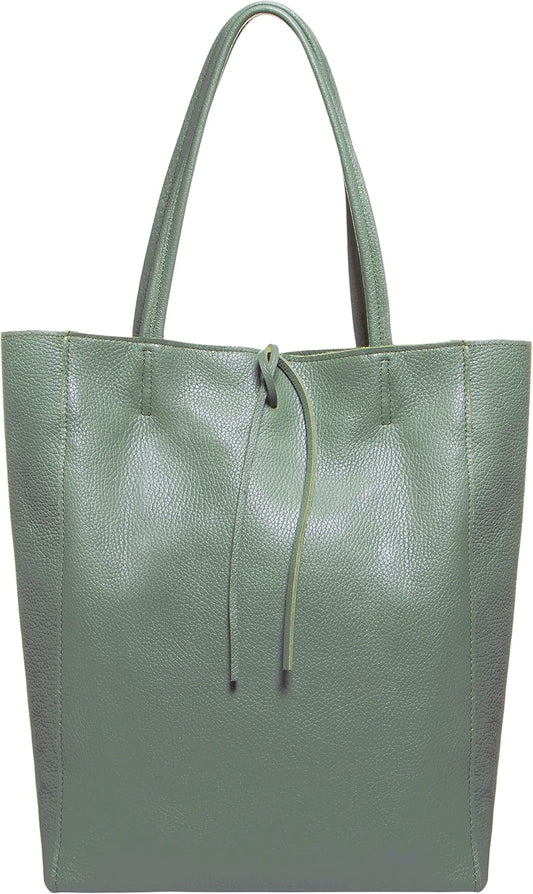 Italian Calf Leather Tote for Women with Zipper, Inner Pocket & Flat Base | Soft Unlined Shopper for Work & Travel