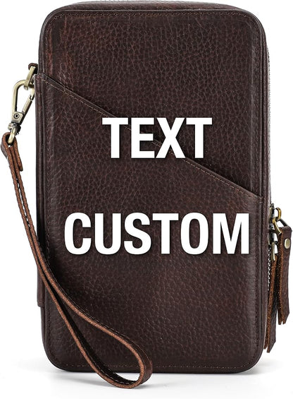 Top Grain Leather Text Custom Electronic Organizer Zipper Bag Tech Pouch by CataPurusLeatherCrafts