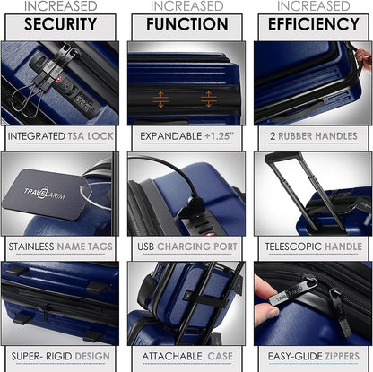 Hard Shell Luggage Sets with Spinner Wheels 4 Piece, Expandable Large Suitcases with TSA Lock, Travel Large Suitcase Set, Navy Luggage Set