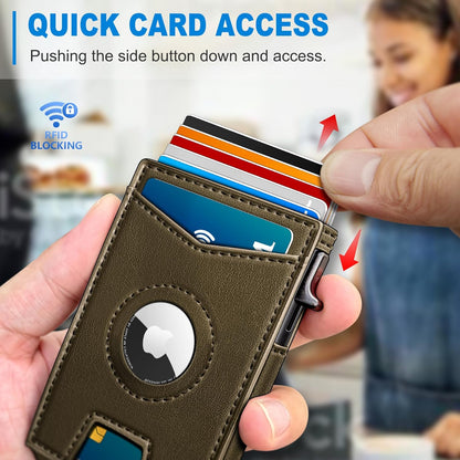 Airtag Wallet for Men,with Money Clip Gift Boxed,Slim Front Pocket Wallet RFID Blocking Metal Case Smart Pop-up Credit Card Holder in Magnetic Leather Flip