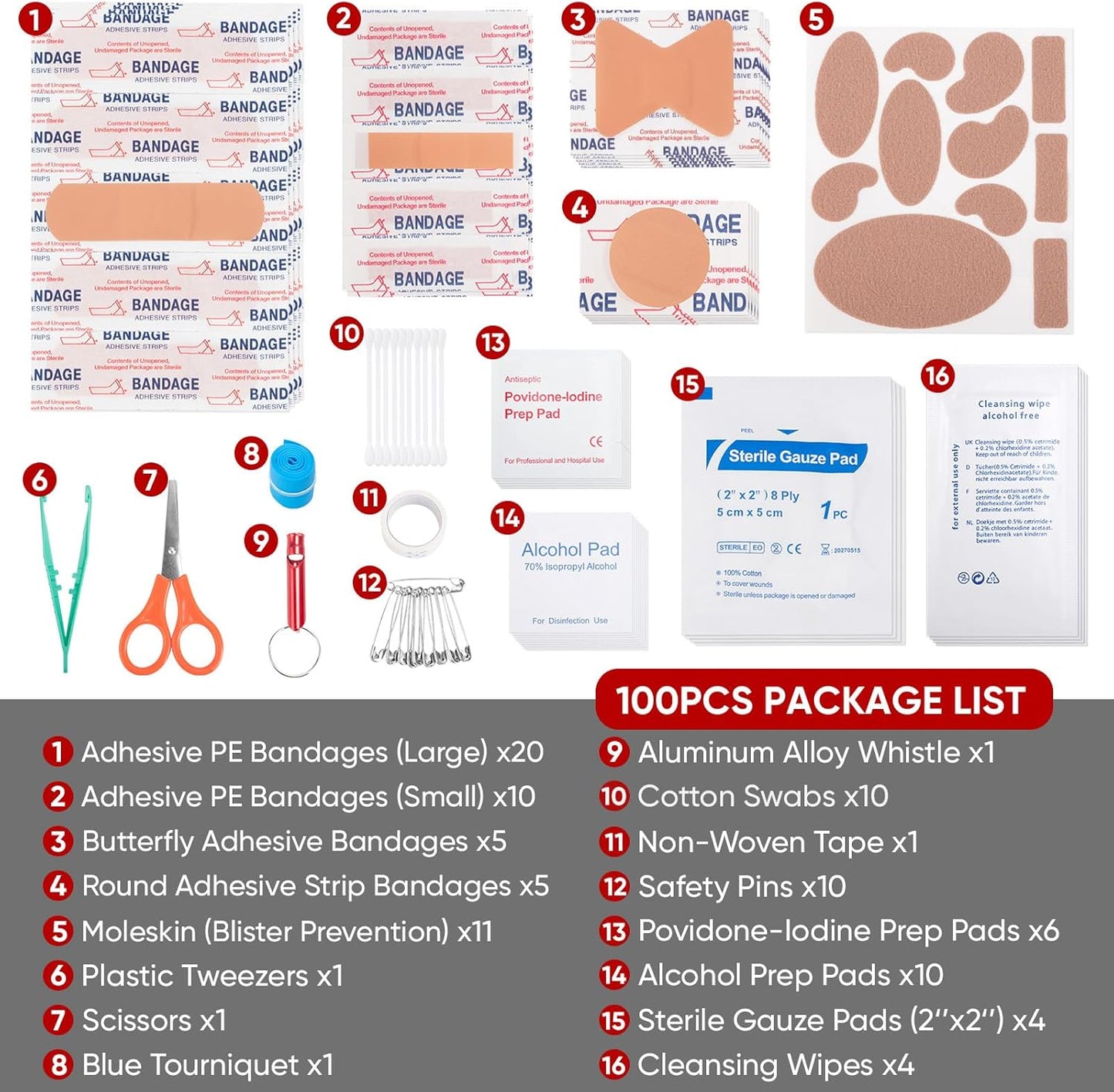 PTEROMY 100 Piece Mini First Aid Kit, Portable Small Emergency Kits Compact 1st Aid Kit for Car, Travel, Home, Camping, Outdoor, Hiking