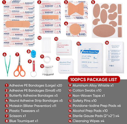 PTEROMY 100 Piece Mini First Aid Kit, Portable Small Emergency Kits Compact 1st Aid Kit for Car, Travel, Home, Camping, Outdoor, Hiking